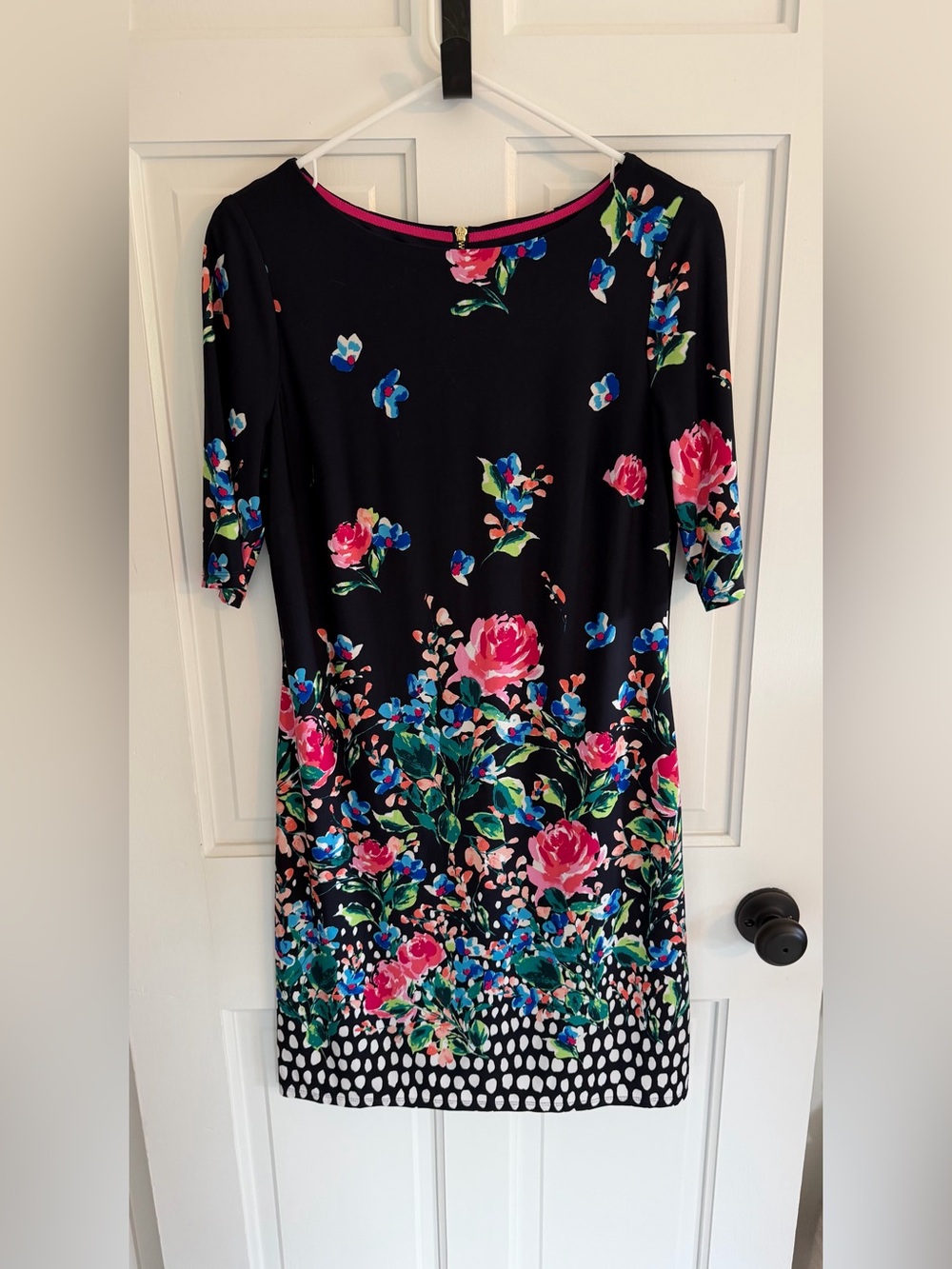 Eliza J Floral Sheath Dress Size 6 Black‎ 3/4 Sleeve Lined Stretch